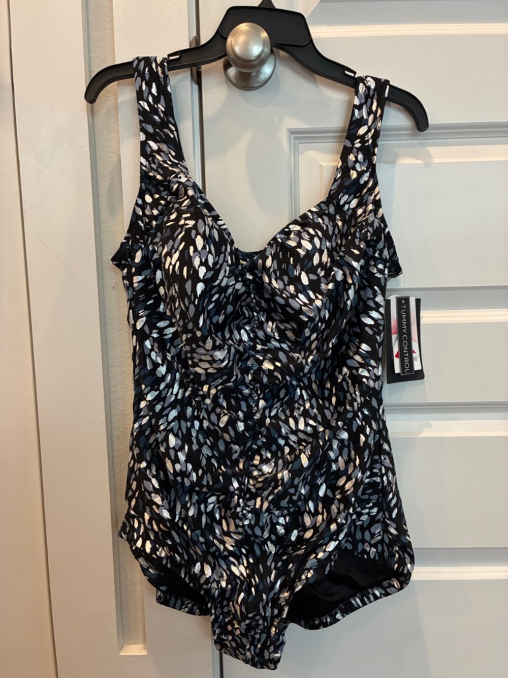 Maxine of Hollywood Shirred Front One Piece Swimsuit black brushstroke shimmer